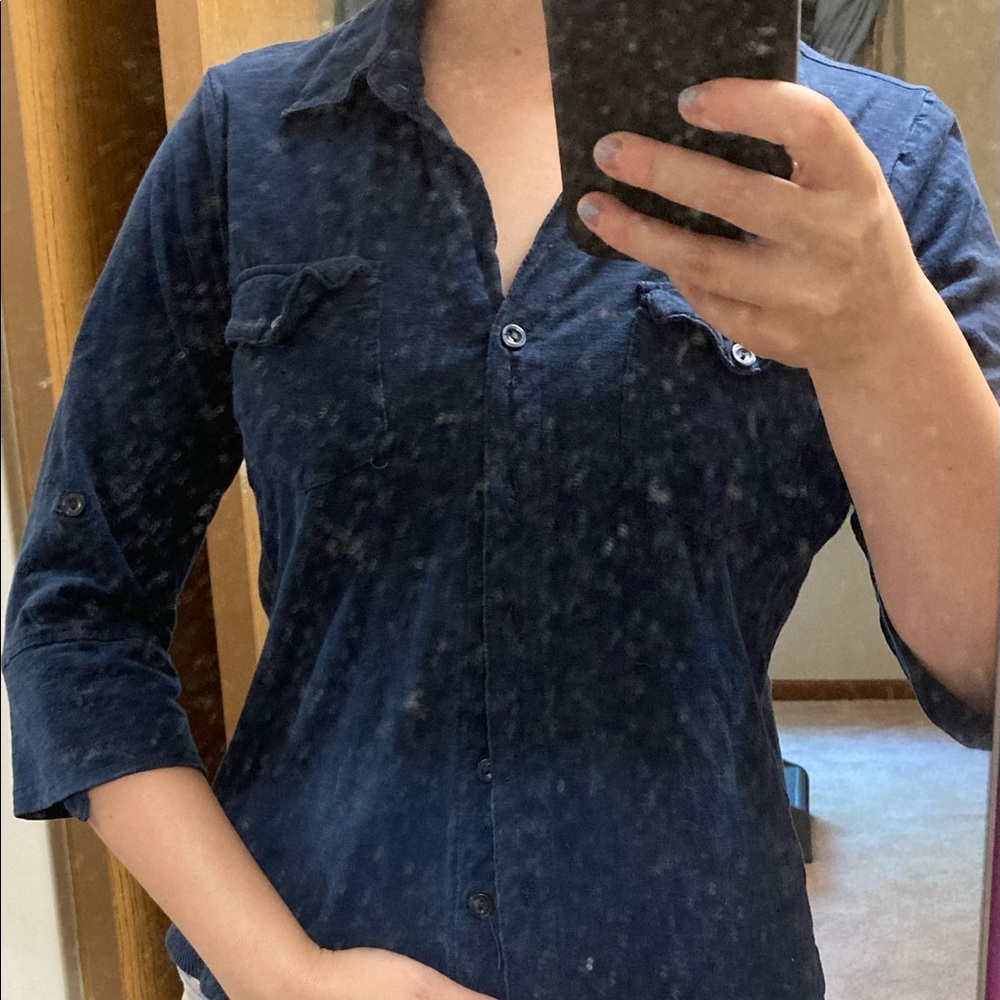 Navy button up shirt jacket French Laundry